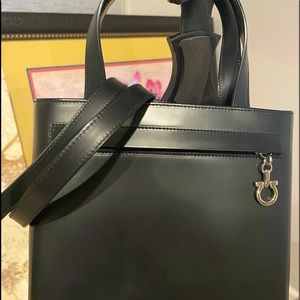Salvatore Ferragamo Top Handle Leather Convertible Bag.